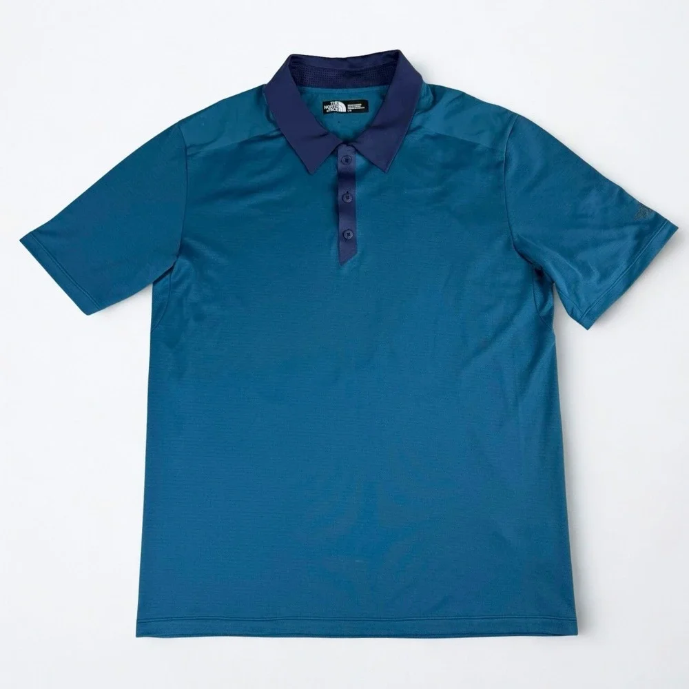 The North Face‎ Performance Polo Shirt Mens L Teal Blue Short Sleeve Athletic